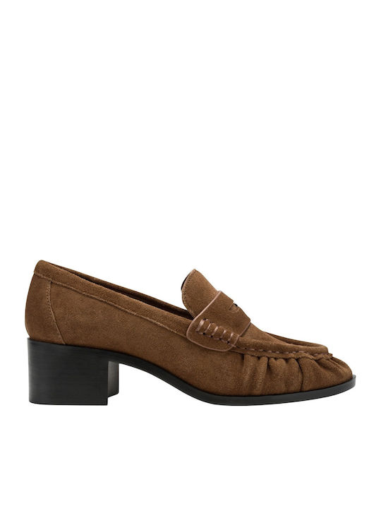 Leather Pumps with a Chunky Low Heel Brown