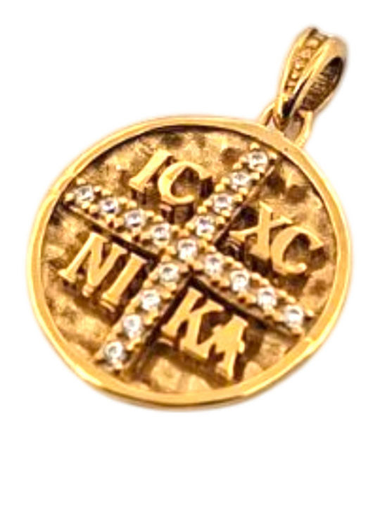 Rubini Charm Talisman Medalion cu Sfântul Constantin cu Pietre din Aur 9K cu Zircon Rubini Charm Talisman Medalion cu Sfântul Constantin cu Pietre din Aur 9K cu Zircon