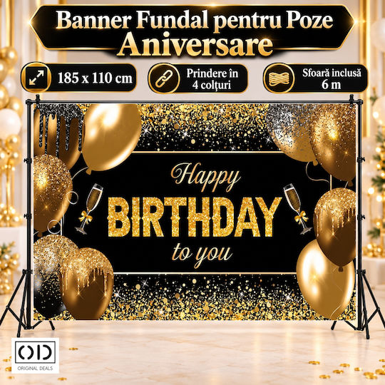 Happy Birthday To You Photo Backdrop Banner 185 X 110 Cm Polyester Canvas Black Gold Original Deals
