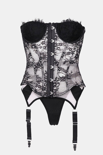 Dessous-Set Korsett Straps Strümpfe & Handschuhe Schwarz