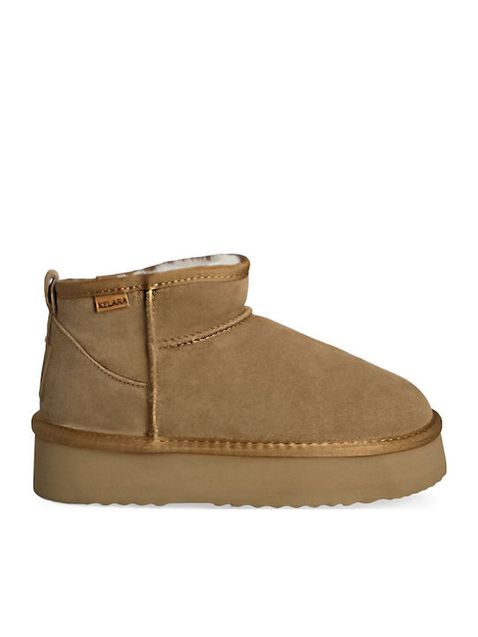 Kelara Damen-Lederstiefeletten mit Pelz in Taba...