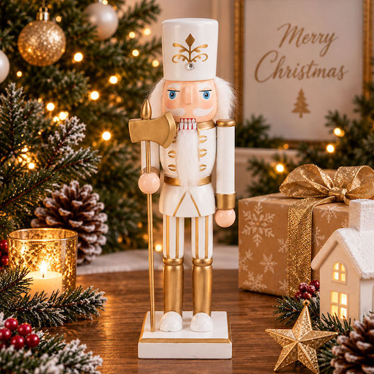 Weihnachts-Nussknacker aus Holz Weiß 25 cm Höhe