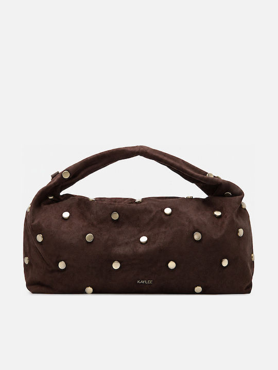 Dunkelbraune Damen-Schultertasche aus Stoff und Wildleder