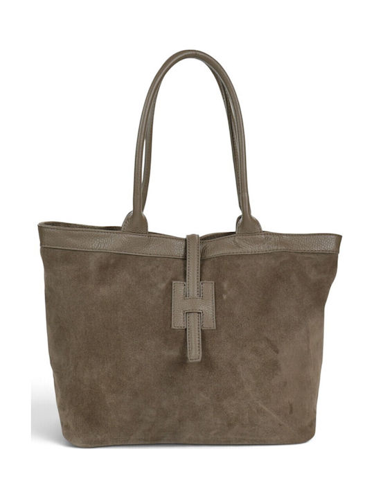 Leather Women's Shopper Bag Suede Taupe Scuro