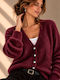 Kurze Damenstrickjacke, Gestrickt, mit Knöpfen, Bordeaux,