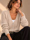 Kurze Gestrickte Damen-Strickjacke mit Knöpfen Beige