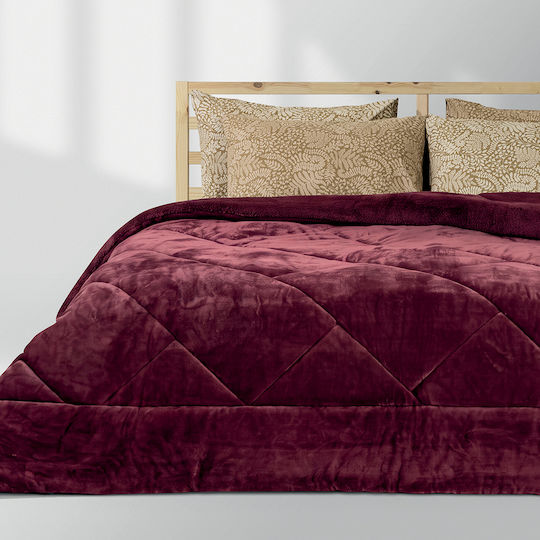 Lino Home Sherpa Comforter Double 220x220cm Erba Burgundy 180 GSM