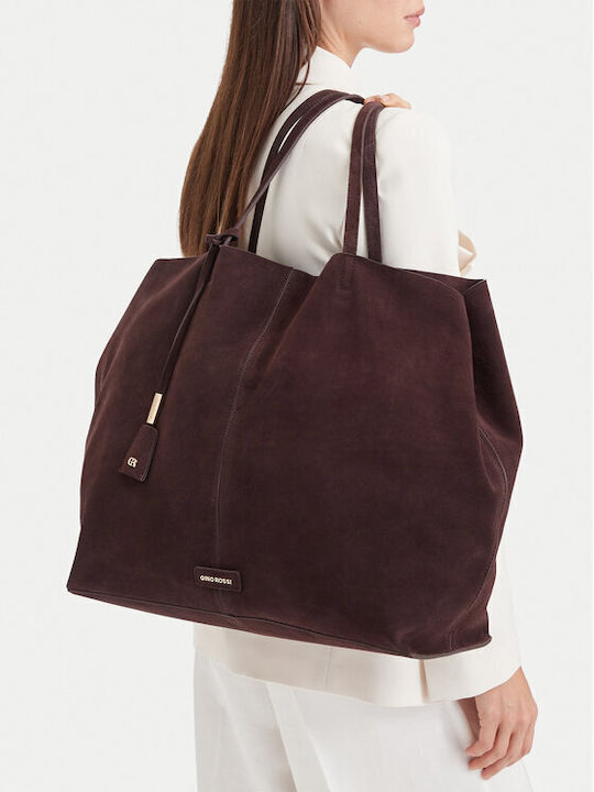 Damen-Shopper aus Wildleder in Chocolate Brown