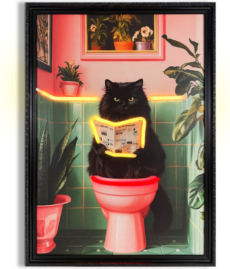 "toilet Cat" Neon LED Lighted Painting 50x70 cm