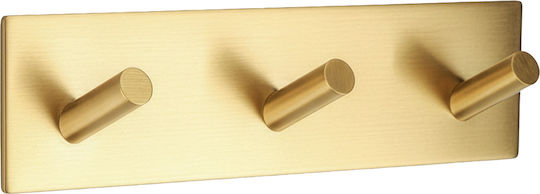 Cârlig de Baie Triplu cu Autocolant 18x3cm Auriu