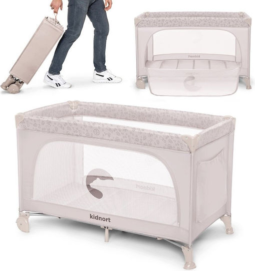 Kidnort Pătuț pliabil tip țarc cu saltea Bej 128x68cm
