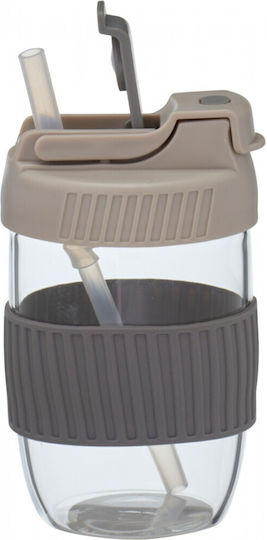 Excellent Houseware Grey Glass Tumbler with Straw 350ml