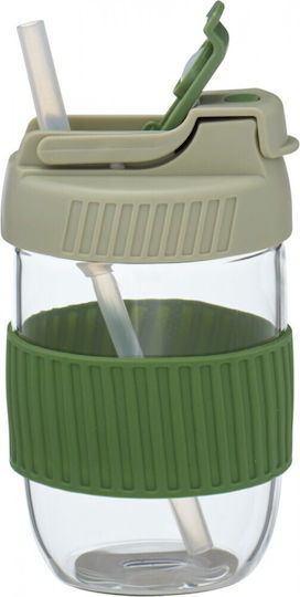 Excellent Houseware Ποτήρι Γυάλινο Πράσινο με Καλαμάκι 350ml