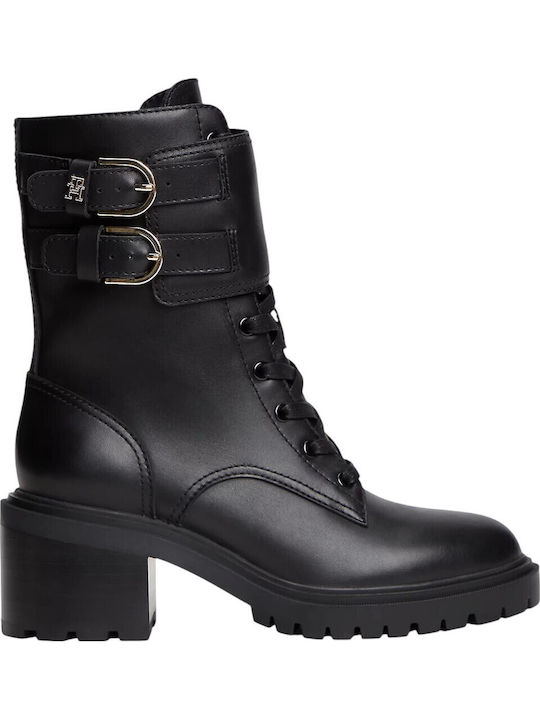 Tommy Hilfiger Leather Women's Black Combat Boots