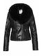 Black Leather Women's Winter Jacket