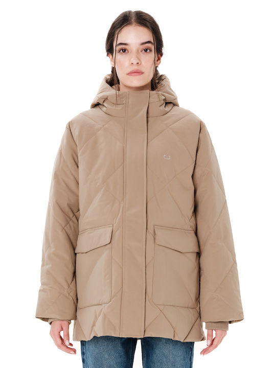 Emerson Lange Wasserdichte Damen-Pufferjacke für den Winter Beige