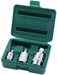 Jonnesway Gelenk-Stecknüsse mit 1/4", 3/8" und 1/2" Vierkantaufnahme, 3-teiliges Set