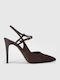 Brown Suede Pointed Toe Heels with Strap