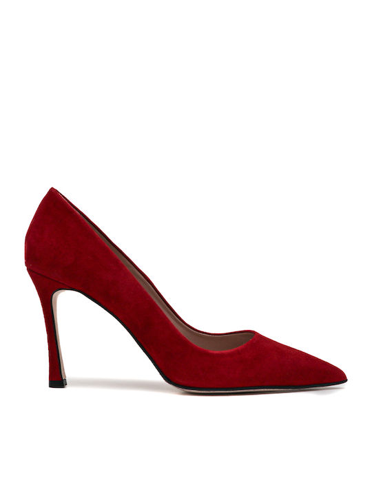 Mourtzi Suede Pointed Toe Heels with High Heel Red