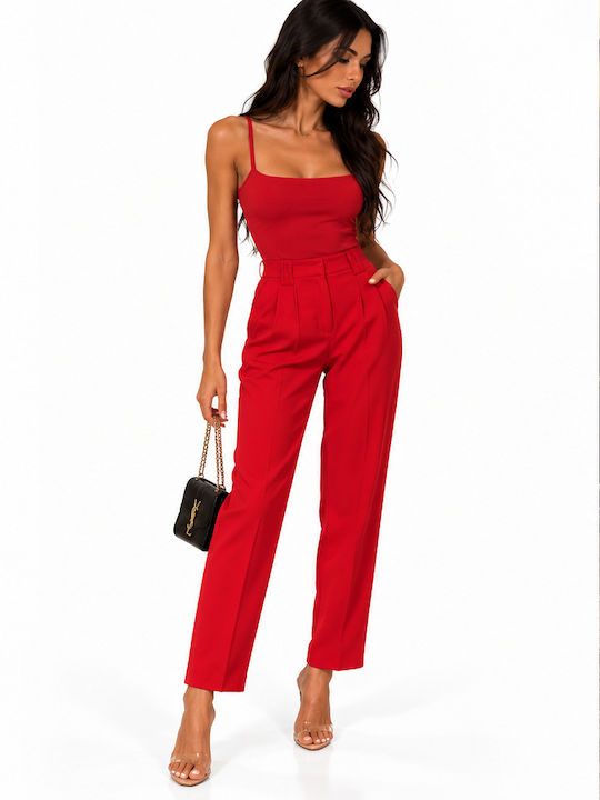Women's Red Fabric Trousers