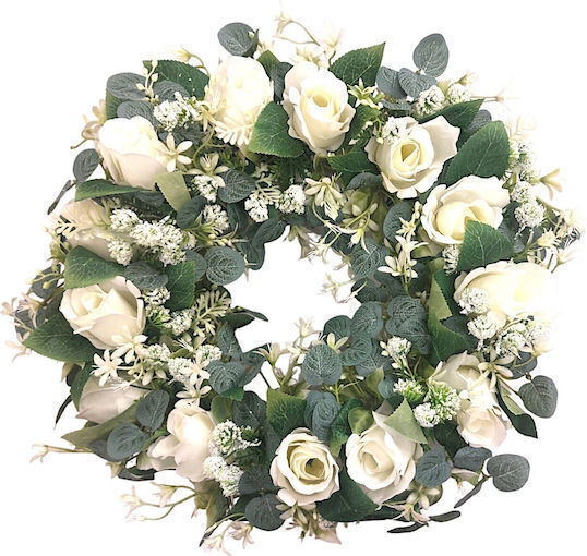 Венец от бели рози 45 cm