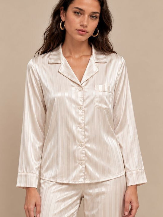 Zizo Зимен Дамски Комплект Пижама Ivory Stripes