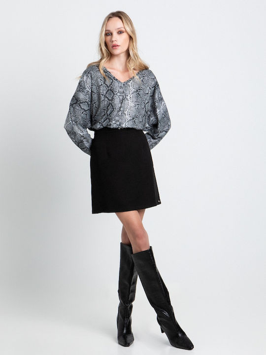 Minirock mit Blumenmuster Schwarz
