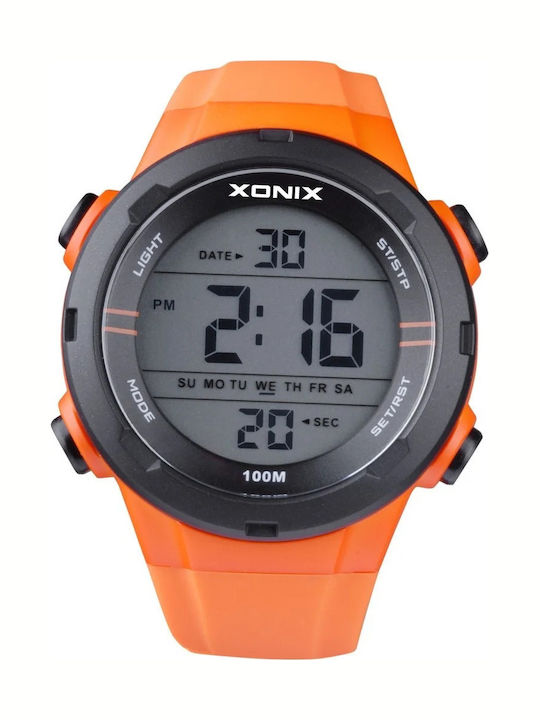 Digital Herren-Armbanduhr mit Batterie und orangefarbenem Silikonarmband