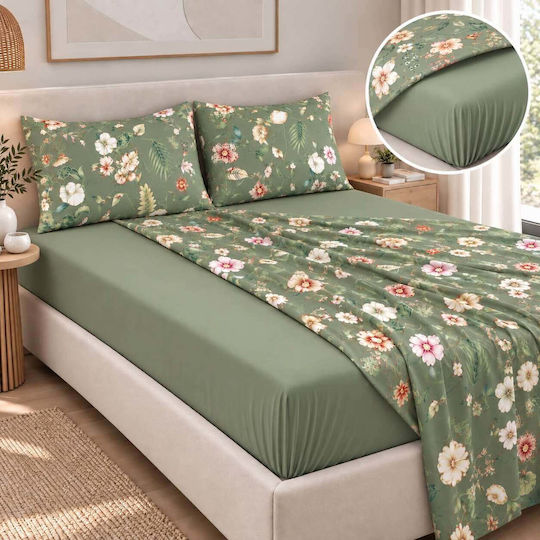 Astron Italy Ortensia Super Double Fitted Sheet Set 160x200+40cm Olive Green (4 pcs)