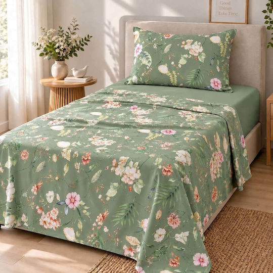 Astron Italy Ortensia Single Bed Sheet Set 175x260cm Olive Green (3pcs)