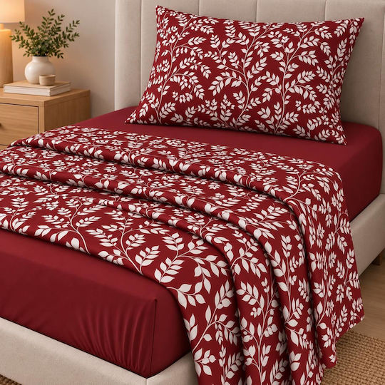Astron Italy Irida Semi-Double Fitted Bed Sheet Set 120x200+30cm Burgundy (3 Pieces)