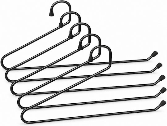 Femmit Set of 5 Metal Trouser Hangers Black 40x17cm Open End Space Saving in the Wardrobe