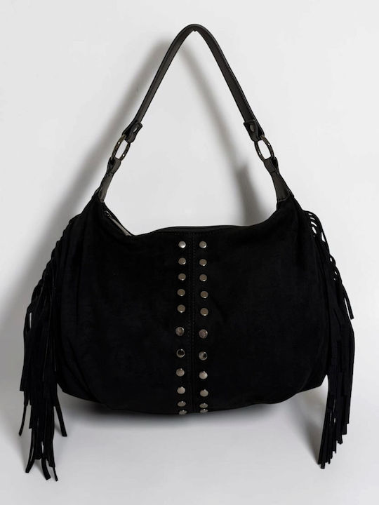 Knitted Women's Hobo Bag Suede Black