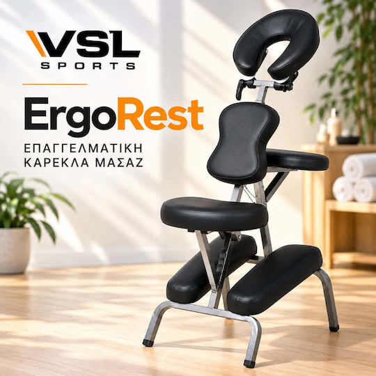 VSL Sports ErgoRest Tragbarer/Zusammenklappbarer Physiotherapiestuhl aus schwarzem Metall