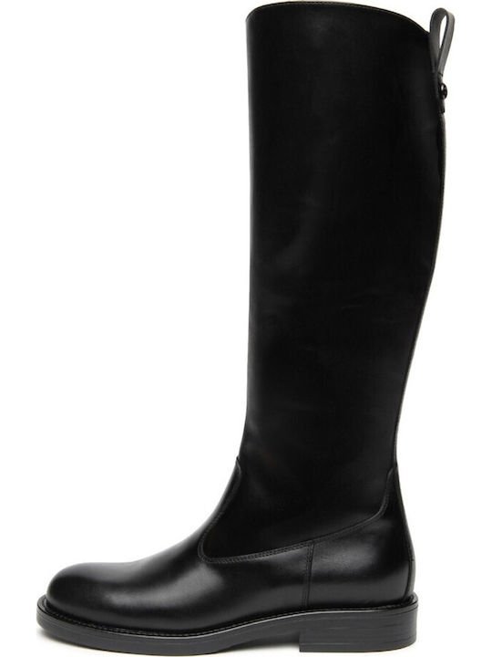 Damenstiefel aus Leder mit Gummizug Schwarz