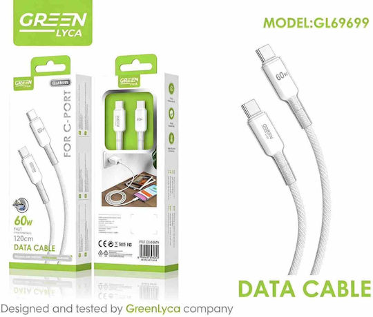 Green Lyca Braided Cable USB-C Male - USB-C Green 1.2m GL69699