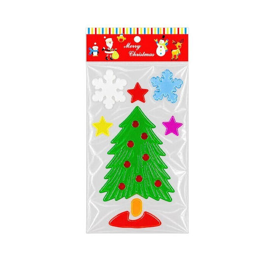 Christmas Window Stickers with Santa Claus, Reindeer, Snowman and Tree Design 15x26cm