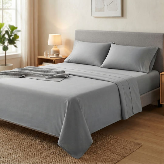 Marwa Super-Double Fitted Sheet Set 160x200+30cm Grey (4 pcs)