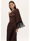 Damenbluse mit Einer Schulter Blumenmuster Braun