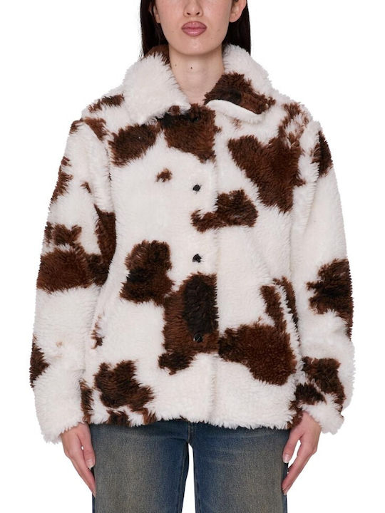 Obey Nolie Sherpa Kurze Damenjacke für den Winter Braun