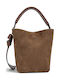 Brown Suede Leather Women's Drawstring Bag