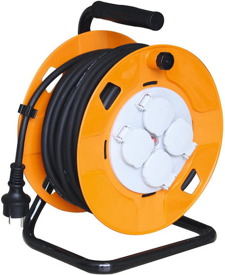 Kabeltrommel mit 4 Steckdosen und 50 m Kabel, Wasserdicht