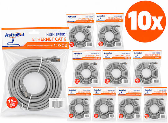 Cat.6 U Utp Gigabit Καλώδιο Δικτύου Ethernet 15m 10 Τεμάχια