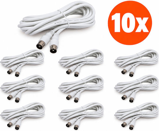 TV-Kabel 5 m Stecker Buchse Weiß 10 Stück