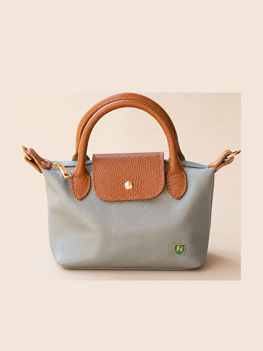 Evangelia Drosi Petite Graue Damen-Ledertasche mit Klappe