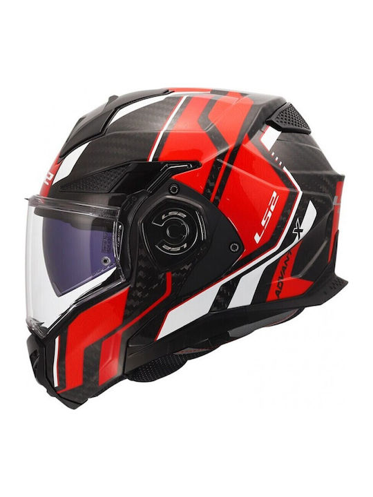 LS2 Advant X Carbon Dynamic Red Cască Moto Flip...