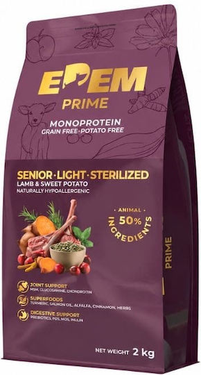 Prime 2kg Grain-Free Light Dry Dog Food for Senior Neutered Dogs with Lamb, Salmon and Apple