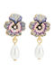 Fable Stud Earrings Pansy & Pearl Drop