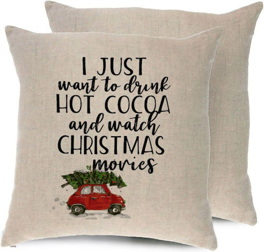 Tstudio Διακοσμητικό Μαξιλάρι I Just Want To Drink Hot Cocoa And Watch Christmas Movies Mini Cooper — Λινό