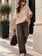 Damen Poncho Gestrickt Beige
